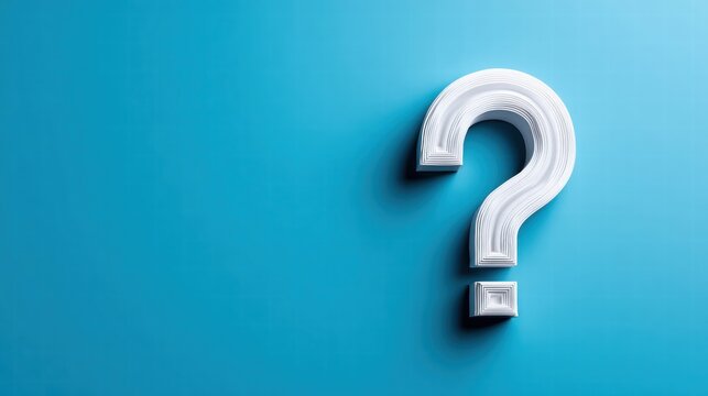 A white question mark on a vibrant blue background