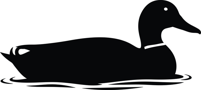 Black and white vector illustration of an isolated duck and goose animal silhouette logo symbol in a cartoon drawing art style