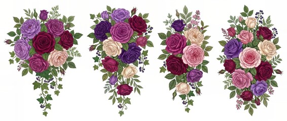 Multicolor Rose Bouquet Collection Watercolor Clipart 