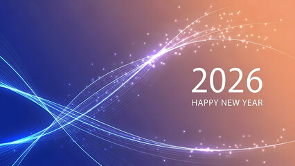 2026 Happy New Year glowing light streaks and particles