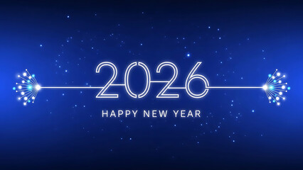 2026 Happy New Year glowing numbers and stars celebration