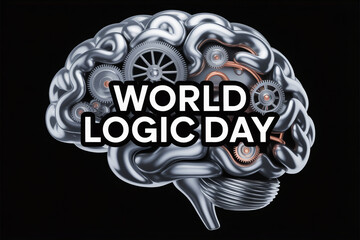 World Logic Day with brain and gears on black background