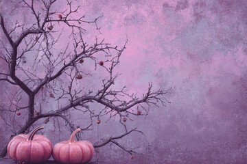 Purple Halloween background featuring pumpkins and a bare tree creating a spooky atmosphere for fall celebrations and autumn festivities