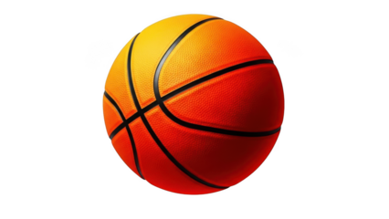 Orange basketball with black lines on a black background isolated on transparent background