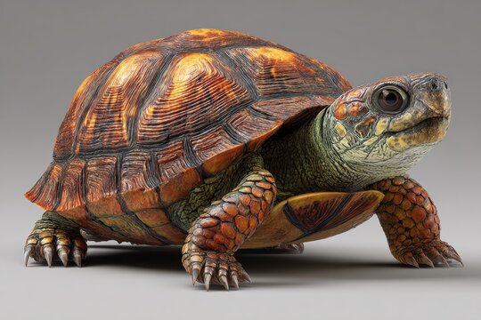Realistic turtle design showcases intricate shell patterns and textures, displaying vibrant colors and natural details that highlight the beauty of wildlife in a studio setting