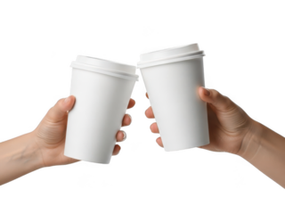 Celebrating a moment with a toast of coffee cups isolated on transparent background