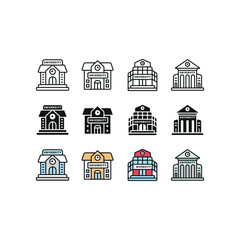 Fototapeta premium University set icon line glyph color for education building and campus illustration