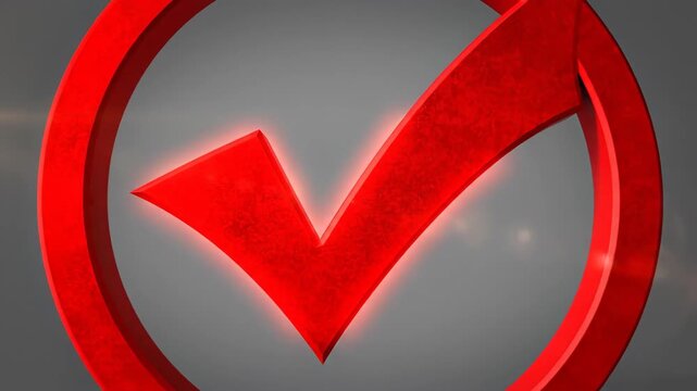 Red Check Mark Symbol in Circle - Approved, Confirmed, Correct.