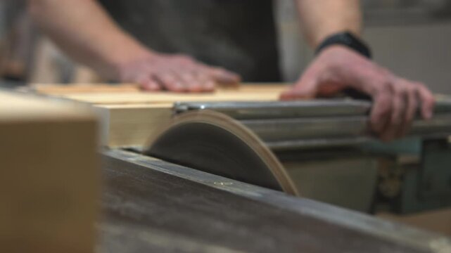 Stacked Boards Are Sawed Expertly, Splitting Stacked Lumber With Careful Guidance And Sharp Blade. Media