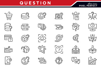 Question line icon set. FAQ, manual, search, guidance, instruction, onfusion, asking and questioning, question mark, survey vector icons
