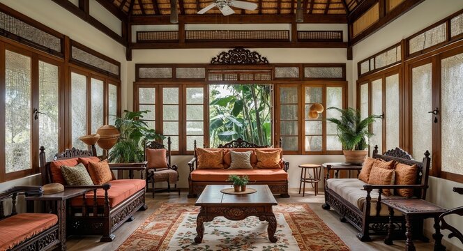 Classic Bahay Na Bato Interior With Capiz Windows And Heritage Furniture