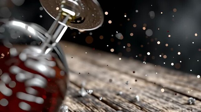 Wine Glass Shattering Table - Red Wine Splashing Oak Wood Cinematic