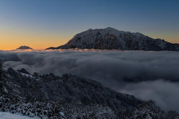 Sunrise on Como lake with Northern Grigna and Resegone on the horizon