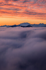 Sunset above Monte Rosa massif, Italy landscape