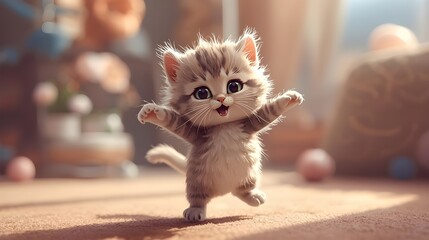Adorable Playful Kitten Character With Open Arms Illustration