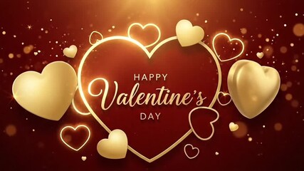 Valentine romantic golden heart animation with glowing love design for proposal promise hug kiss celebration motion background
