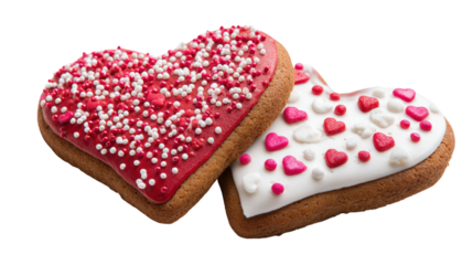 Two heart shaped sugar cookies with sprinkles for st valentine's day on background