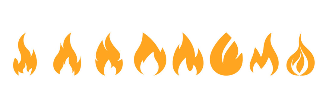 Set of fire, vector silhouettes of fire, silhouette set of flame, set of fire icons, srt of flame icons	
