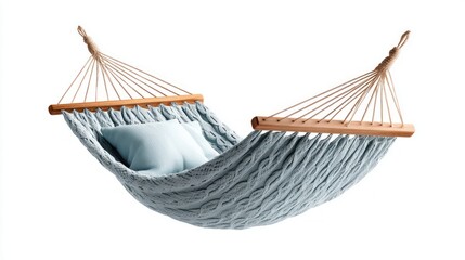 Cozy blue hammock with pillows, perfect for relaxation and leisure