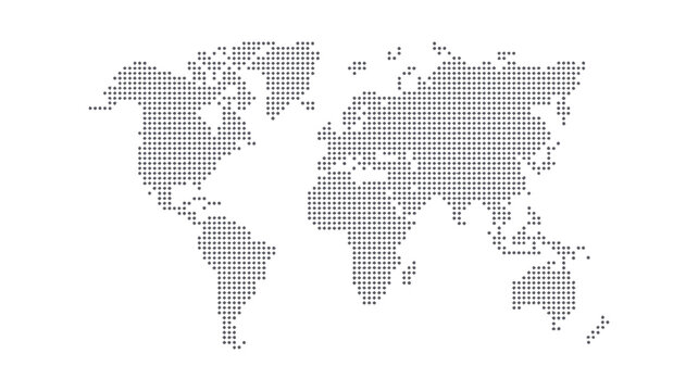 Halftone World Map Vector Illustration, minimalist dotted planet Earth with global continent layout for travel infographics, digital presentations, analytics visuals, and mapping concepts.