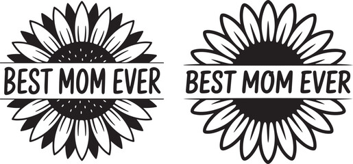 Floral sunflower best mom ever monogram set featuring detailed petals and bold typography for gifts