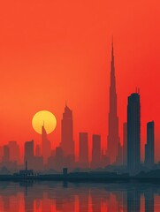 Majestic Sunset Over Urban Silhouette: A Stunning Cityscape Reflection