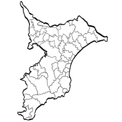 千葉県地図 筆タッチ 市町村区分 和風 関東 東日本 /  A brushstroke map of Chiba prefecture 2
