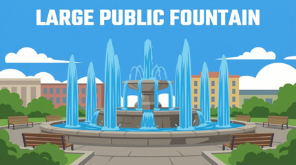Obraz premium large public fountain features powerful vertical water jets arranged symmetrically, symbolizing civic design, urban planning, and dynamic movement within an open architectural space