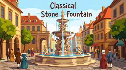 classical stone fountain stands at the center of a city square, featuring carved details, flowing water, and historic design symbolizing elegance, architecture, and urban public spaces © Evan