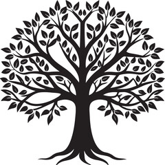 Obraz premium Stylized black tree silhouette with spreading branches and roots Vector.