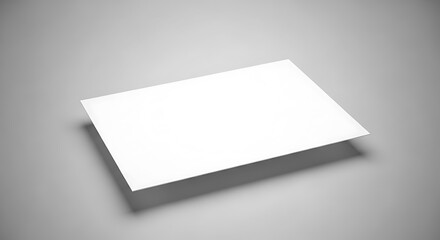 A blank white sheet of paper floating slightly above a neutral grey background, perfect for showcasing designs, text, or advertising mockups