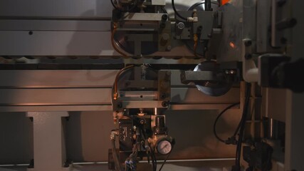 Detailed View Of Modern Equipment Performing Exact Metalworking Activities In Factory Setting. Media