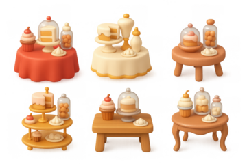 Colorful dessert table icon set for creative design and decoration projects