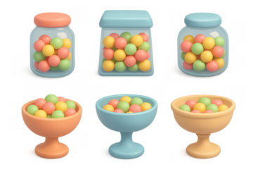 Colorful candy jar and bowl icons for sweet celebrations and design projects