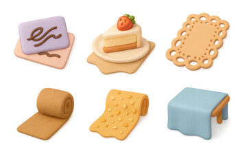 Cartoon dessert icons collection for design: cake, biscuits, and cookies for creative projects