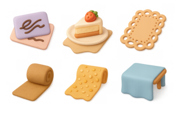 Cartoon dessert icons collection for design: cake, biscuits, and cookies for creative projects