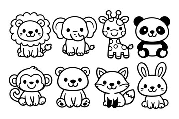 Obraz premium Cute black and white zoo animals in simplified child-friendly style