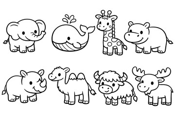 Obraz premium Adorable black and white animal outline collection for kids' coloring fun