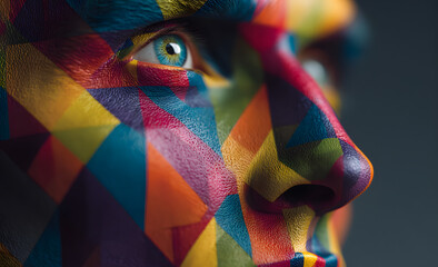 Obraz premium Puzzle concept with a person's head. Style of bright color blocks. Generative AI.