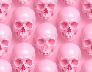 Obraz premium Repeating pattern of pale pink human skulls on a matching pink background