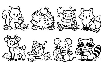 Obraz premium Cute woodland animals in autumn outfits and accessories