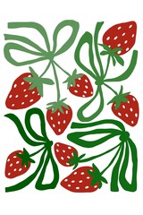 Strawberry fruits leaf and flower vector illustration on white background.