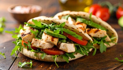 Delicious Grilled Chicken and Fresh Vegetables in Pita Pockets.