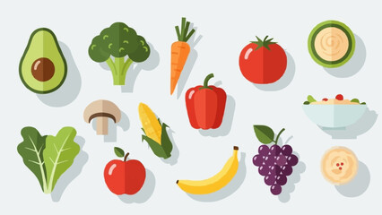 Assortment of Fresh Healthy Vegetables and Fruits Collection.