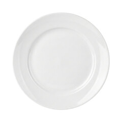 Blank white ceramic dinner plate top view isolated