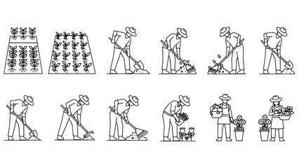 Minimal CAD Farmer Vector &ndash; Planting Seedlings for Floor and Site Plans