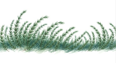 Artistic watercolor rendition of flowing green foliage creating a natural border, depicting a serene and vibrant organic landscape element