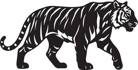 Tiger silhouette walking, bold modern style.