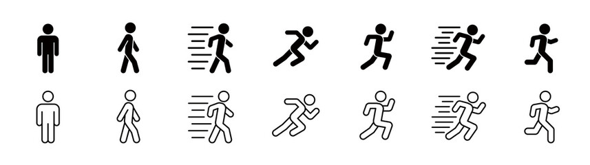 A unified pictogram of the human body(walking, hurrying, stopping, starting dash, running, final sprint, running)