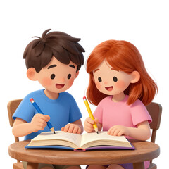 Cute boy and girl studying together at a desk